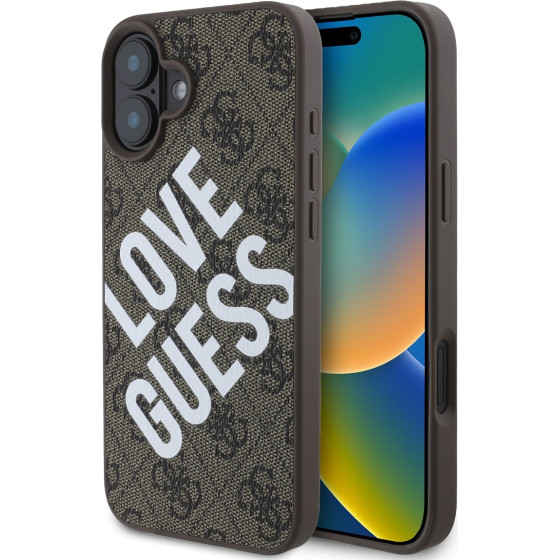 GUESS PU Leather 4G Big Love Logo MagSafe Case for iPhone 16 Brown - (GUHMP16SP4PLGWW)