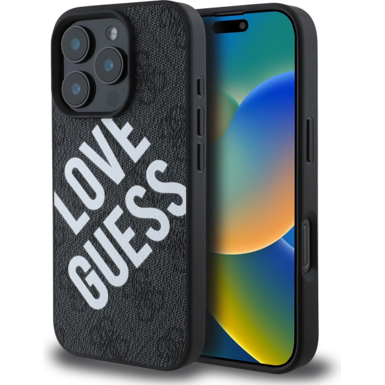 GUESS PU Leather 4G Big Love Logo MagSafe Case for iPhone 16 Pro Max Black - (GUHMP16XP4PLGWK)