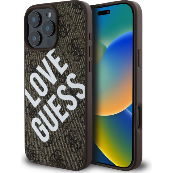 GUESS PU Leather 4G Big Love Logo MagSafe Case for iPhone 16 Pro Max Brown - (GUHMP16XP4PLGWW)