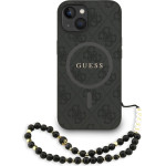GUESS PU Leather 4G Colored Ring Strap MagSafe Case for iPhone 15 Black - (GUHMP15SP4GREGSK)