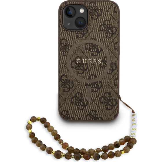GUESS PU Leather 4G Colored Ring Strap MagSafe Case for iPhone 15 Brown - (GUHMP15SP4GREGSW)