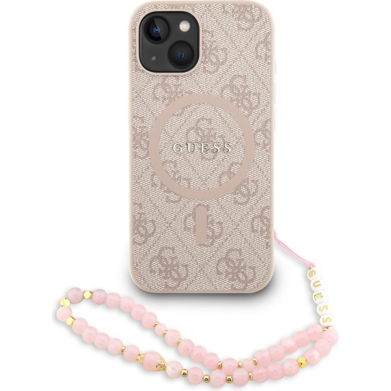 GUESS PU Leather 4G Colored Ring Strap MagSafe Case for iPhone 15 Pink - (GUHMP15SP4GREGSP)