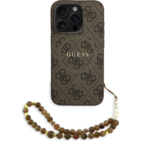 GUESS PU Leather 4G Colored Ring Strap MagSafe Case for iPhone 15 Pro Brown - (GUHMP15LP4GREGSW)