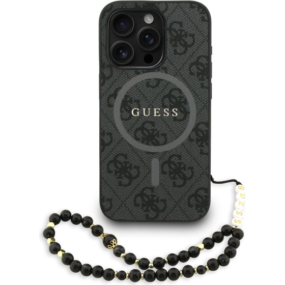 GUESS PU Leather 4G Colored Ring Strap MagSafe Case for iPhone 15 Pro Max Black - (GUHMP15XP4GREGSK)
