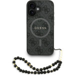 GUESS PU Leather 4G Colored Ring Strap MagSafe Case for iPhone 16 Black - (GUHMP16SP4GREGSK)