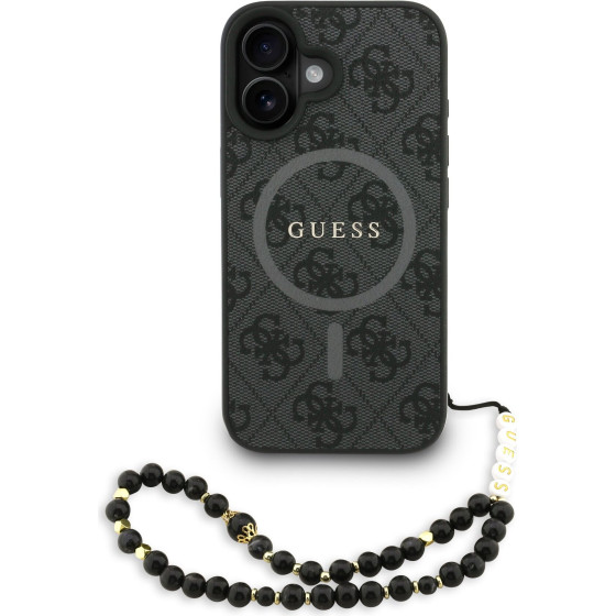 GUESS PU Leather 4G Colored Ring Strap MagSafe Case for iPhone 16 Black - (GUHMP16SP4GREGSK)