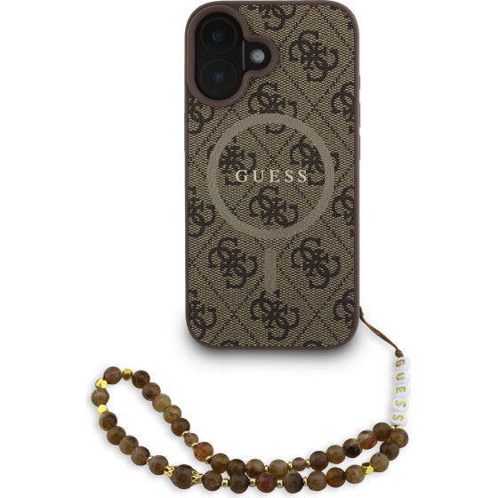 GUESS PU Leather 4G Colored Ring Strap MagSafe Case for iPhone 16 Brown - (GUHMP16SP4GREGSW)