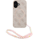 GUESS PU Leather 4G Colored Ring Strap MagSafe Case for iPhone 16 Pink - (GUHMP16SP4GREGSP)