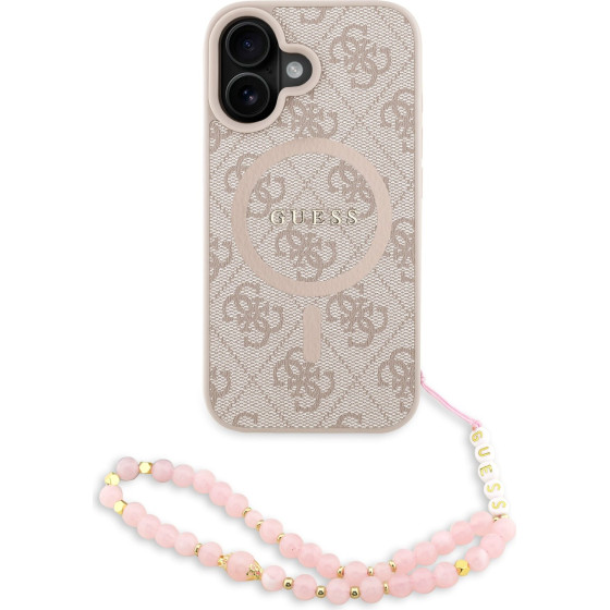 GUESS PU Leather 4G Colored Ring Strap MagSafe Case for iPhone 16 Pink - (GUHMP16SP4GREGSP)
