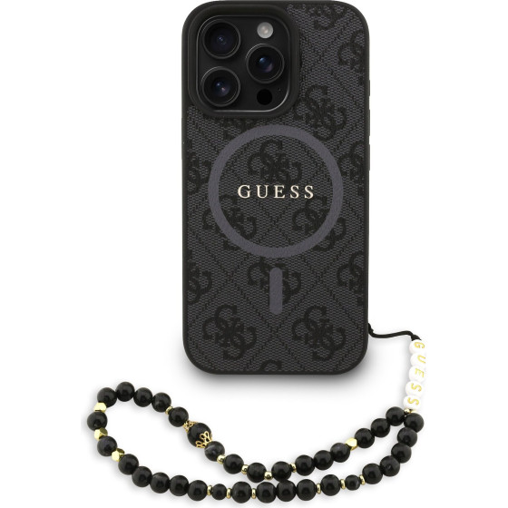 GUESS PU Leather 4G Colored Ring Strap MagSafe Case for iPhone 16 Pro Max Black - (GUHMP16XP4GREGSK)