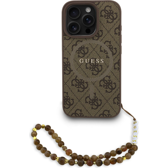 GUESS PU Leather 4G Colored Ring Strap MagSafe Case for iPhone 16 Pro Max Brown - (GUHMP16XP4GREGSW)
