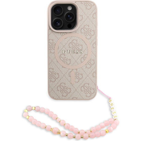 GUESS PU Leather 4G Colored Ring Strap MagSafe Case for iPhone 16 Pro Pink - (GUHMP16LP4GREGSP)