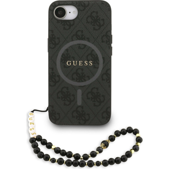 GUESS PU Leather 4G Colored Ring Strap MagSafe Case for iPhone 16e Black - (GUHMPSE4P4GREGSK)