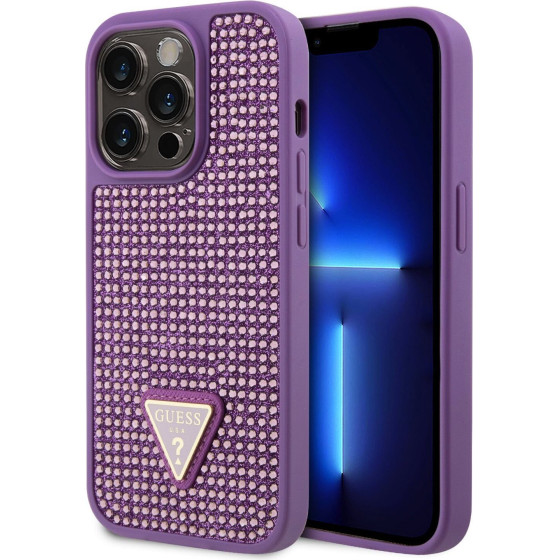 GUESS Rhinestones Triangle Metal Logo Case for iPhone 15 Pro Purple - (GUHCP15LHDGTPU)