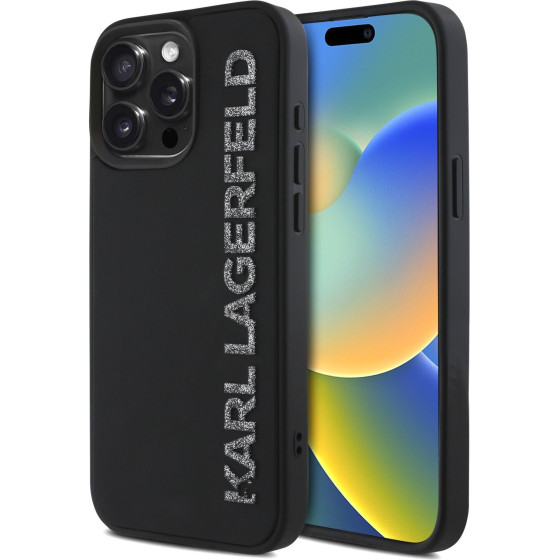 Karl Lagerfeld 3D Rubber Glitter Logo Case for iPhone 15 Pro Max Black - (KLHCP15XRBKGVCK)