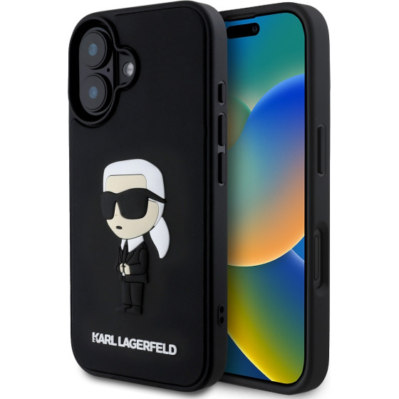 Karl Lagerfeld 3D Rubber Ikonik Case for iPhone 16 Black - (KLHCP16S3DRKINK)