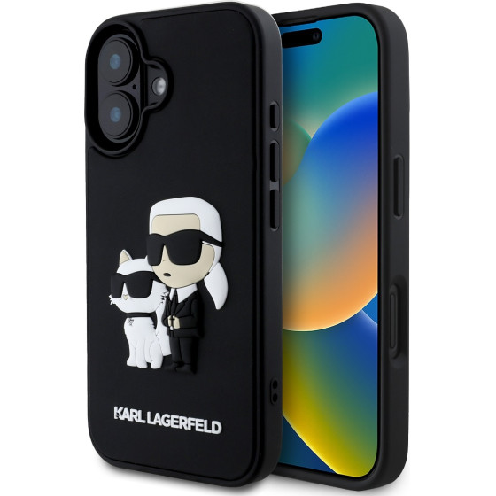Karl Lagerfeld 3D Rubber Karl and Choupette Case for iPhone 16 Black - (KLHCP16S3DRKCNK)