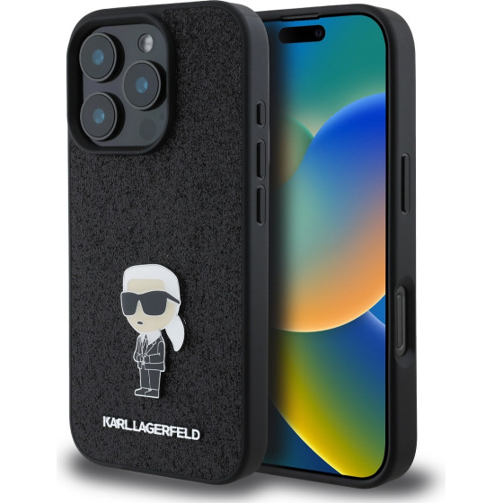 Karl Lagerfeld Fixed Glitter Metal Ikonik Case for iPhone 16 Pro Black - (KLHCP16LGKNPSK)