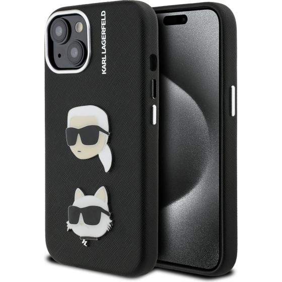Karl Lagerfeld Grained PU K&CH Heads Case for iPhone 15 Black - (KLHCP15SPSFDHPK)