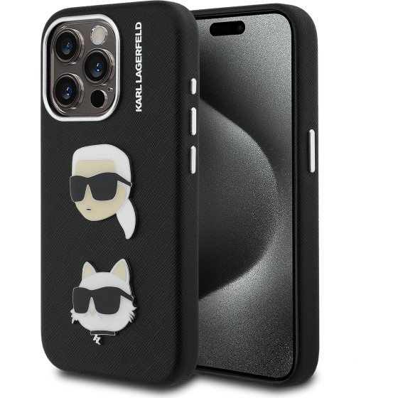 Karl Lagerfeld Grained PU K&CH Heads Case for iPhone 15 Pro Black - (KLHCP15LPSFDHPK)