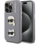 Karl Lagerfeld Grained PU K&CH Heads Case for iPhone 15 Pro Max Grey - (KLHCP15XPSFDHPG)