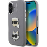 Karl Lagerfeld Grained PU K&CH Heads Case for iPhone 16 Grey - (KLHCP16SPSFDHPG)