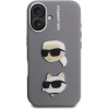 Karl Lagerfeld Grained PU K&CH Heads Case for iPhone 16 Grey - (KLHCP16SPSFDHPG)
