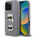 Karl Lagerfeld Grained PU K&CH Heads Case for iPhone 16 Pro Grey - (KLHCP16LPSFDHPG)