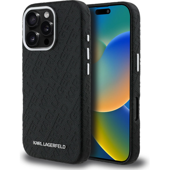 Karl Lagerfeld Grained PU Repeated Logo MagSafe Case for iPhone 16 Pro Black - (KLHMP16LPGKLFOFK)