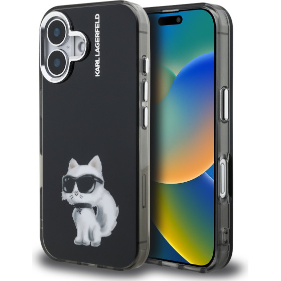 Karl Lagerfeld IML Aquarelle Choupette Case for iPhone 16 Black - (KLHCP16SHMCHAQK)