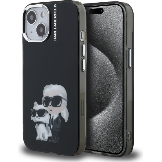 Karl Lagerfeld IML Aquarelle Karl and Choupette Case for iPhone 15 Black - (KLHCP15SHMKCAQK)