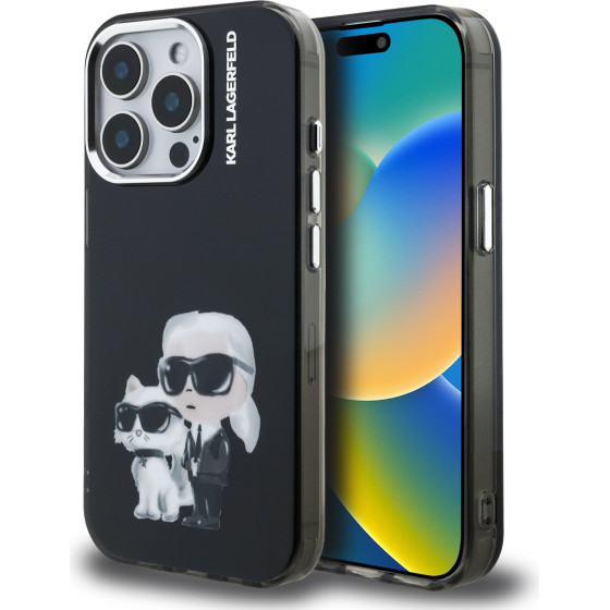 Karl Lagerfeld IML Aquarelle Karl and Choupette Case for iPhone 15 Pro Black - (KLHCP15LHMKCAQK)