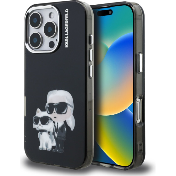 Karl Lagerfeld IML Aquarelle Karl and Choupette Case for iPhone 16 Pro Black - (KLHCP16LHMKCAQK)