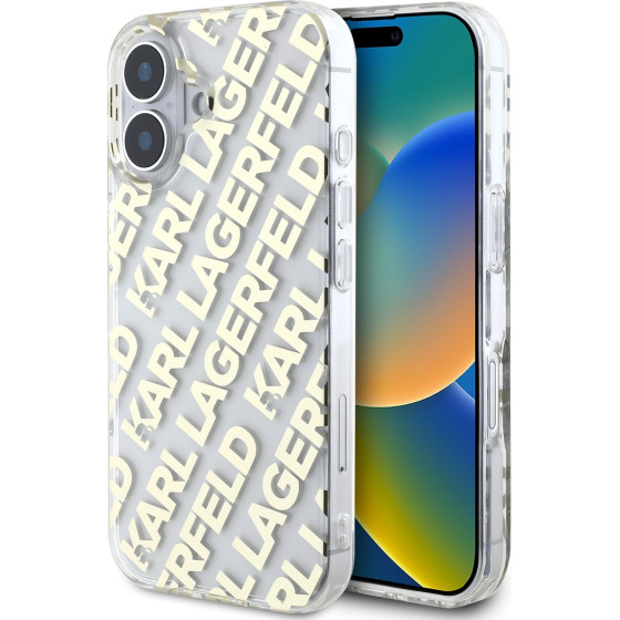 Karl Lagerfeld IML Electroplated Repeated Logo Case for iPhone 16 Gold - (KLHCP16SHKFOEMD)