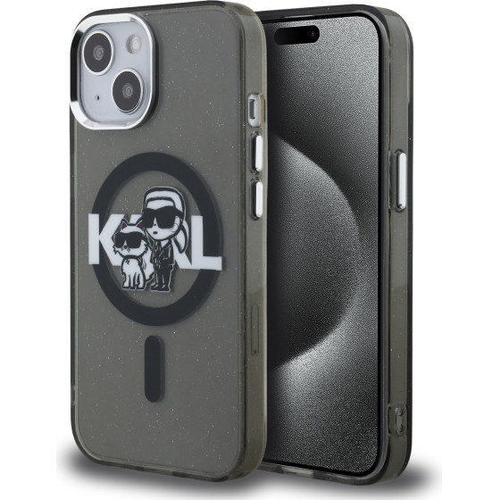 Karl Lagerfeld IML Glitter Karl and Choupette Sketch MagSafe Case for iPhone 15 Black - (KLHMP15SHGKCGKBK)
