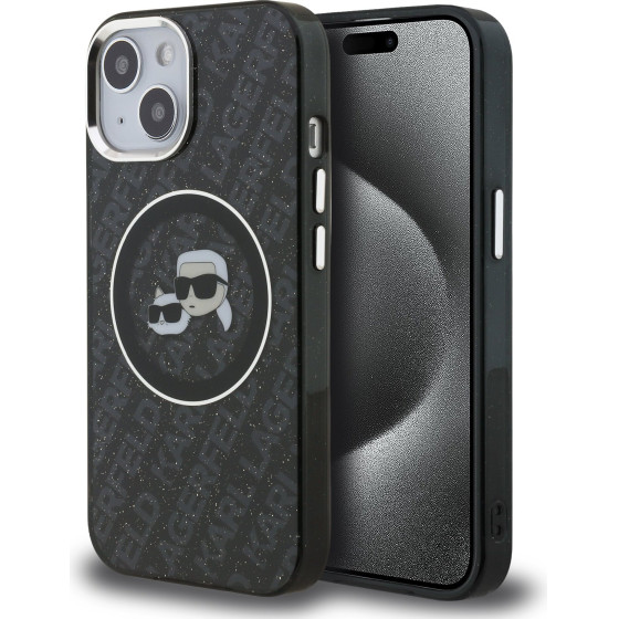 Karl Lagerfeld IML K&CH Heads Repeated Logo MagSafe Case for iPhone 15 Black - (KLHMP15SHMKBKCHK)