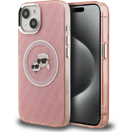 Karl Lagerfeld IML K&CH Heads Repeated Logo MagSafe Case for iPhone 15 Pink - (KLHMP15SHMKBKCHP)