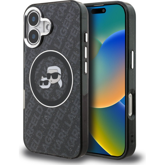 Karl Lagerfeld IML K&CH Heads Repeated Logo MagSafe Case for iPhone 16 Black - (KLHMP16SHMKBKCHK)