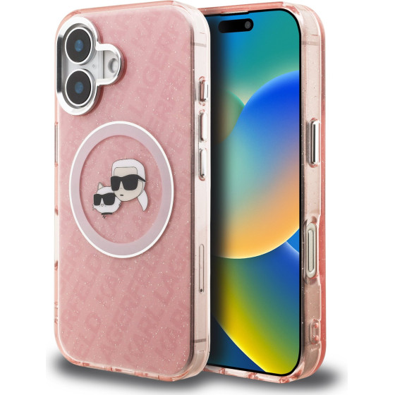 Karl Lagerfeld IML K&CH Heads Repeated Logo MagSafe Case for iPhone 16 Pink - (KLHMP16SHMKBKCHP)