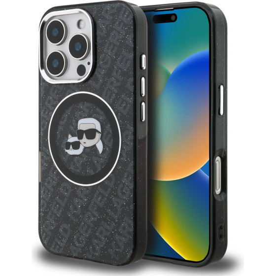 Karl Lagerfeld IML K&CH Heads Repeated Logo MagSafe Case for iPhone 16 Pro Max Black - (KLHMP16XHMKBKCHK)