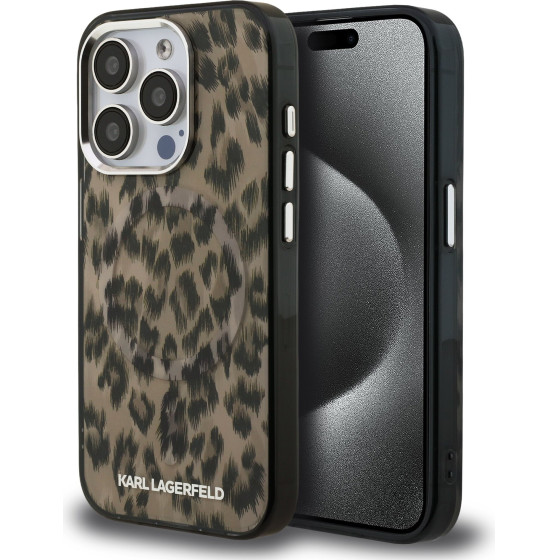 Karl Lagerfeld IML Leopard MagSafe Case for iPhone 15 Pro Brown - (KLHMP15LHDLEOICW)
