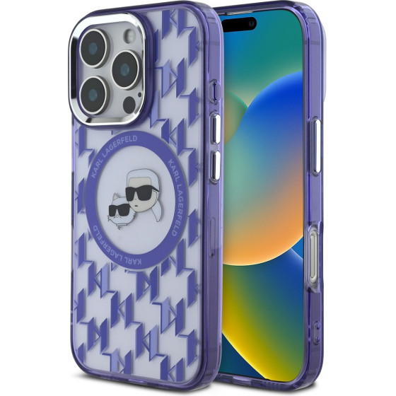 Karl Lagerfeld IML Monogram K&CH Heads MagSafe Case for iPhone 16 Pro Max Purple - (KLHMP16XHMCKMHU)