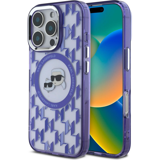 Karl Lagerfeld IML Monogram K&CH Heads MagSafe Case for iPhone 16 Pro Purple - (KLHMP16LHMCKMHU)