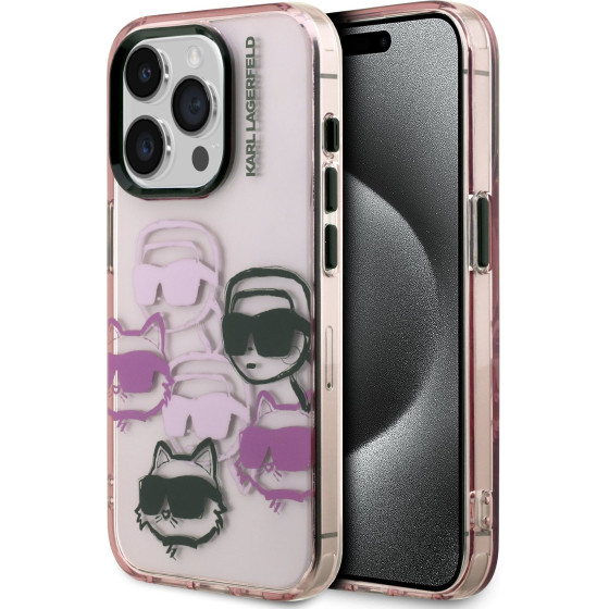 Karl Lagerfeld IML Multi K&CH Heads Case for iPhone 15 Pro Pink - (KLHCP15LHMCHKCP)