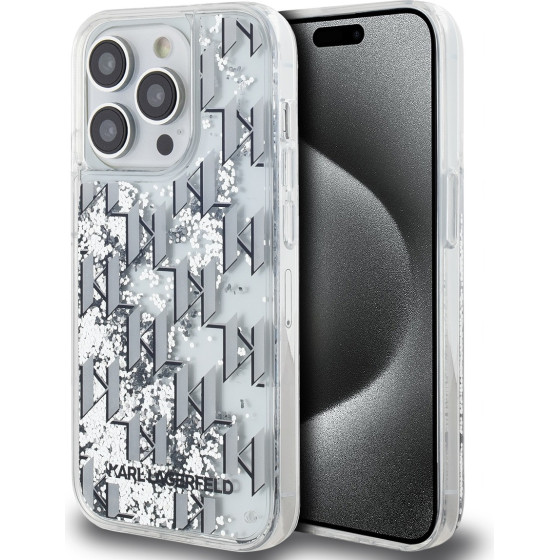 Karl Lagerfeld Liquid Glitter Monogram Gradient Case for iPhone 14 Pro White - (KLHCP14LLKLGKCCH)