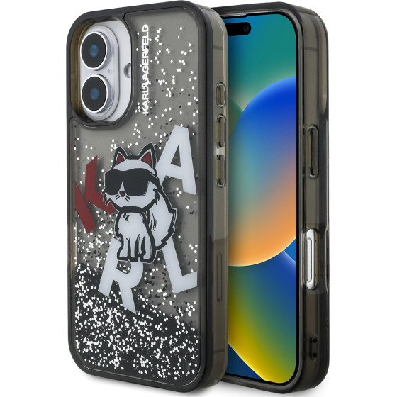 Karl Lagerfeld Liquid Glitter Scattered Choupette Case for iPhone 16 Black - (KLHCP16SLCHSCTDK)