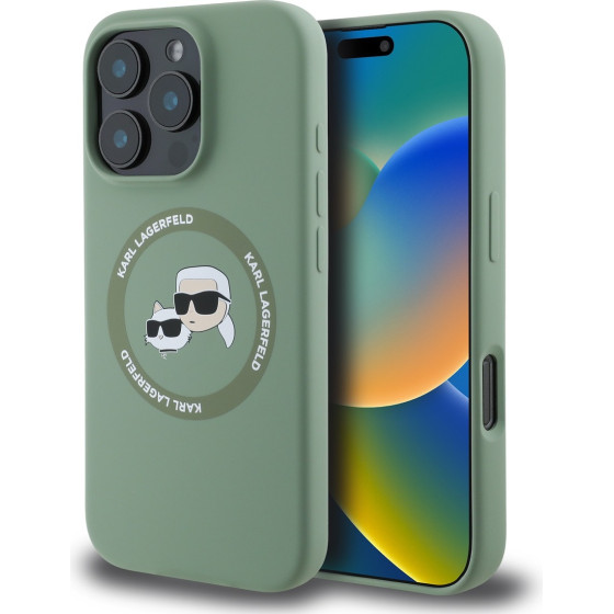 Karl Lagerfeld Liquid Silicone K&CH Heads MagSafe Case for iPhone 16 Pro Max Kaki - (KLHMP16XSKCHTCA)