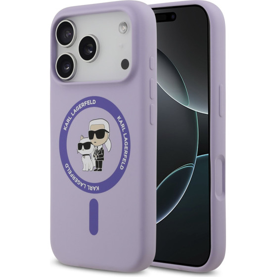 Karl Lagerfeld Liquid Silicone Karl and Choupette MagSafe Case for iPhone 17 Pro Purple - (KLHMP17LSCMKCRHU)