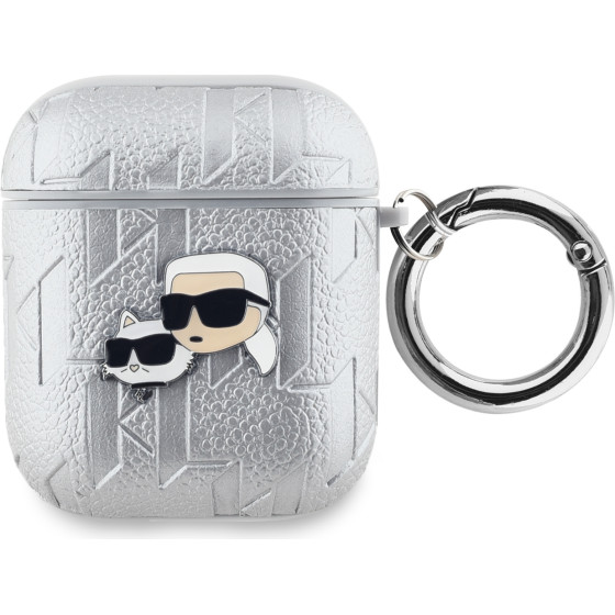 Karl Lagerfeld PU Embossed Karl and Choupette Heads Case for AirPods 1/2 Silver - (KLA2PGKCPS)