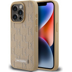 Karl Lagerfeld PU Leather Monogram Metal Logo MagSafe Case for iPhone 14 Pro Max Beige - (KLHMP14XPKHPORPE)